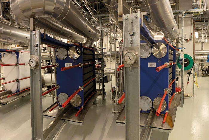 Machine hall featuring Alfa Laval gasketed plate heat exhangers